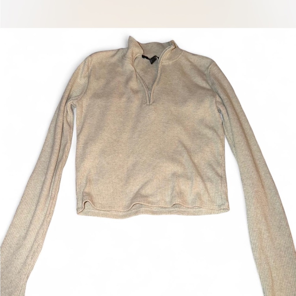 Forever 21 Cream Long Sleeve Crop Top